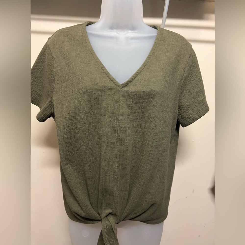 END OF SUMMER SALE!! JCrew olive green top, size large with sassy knot in front.